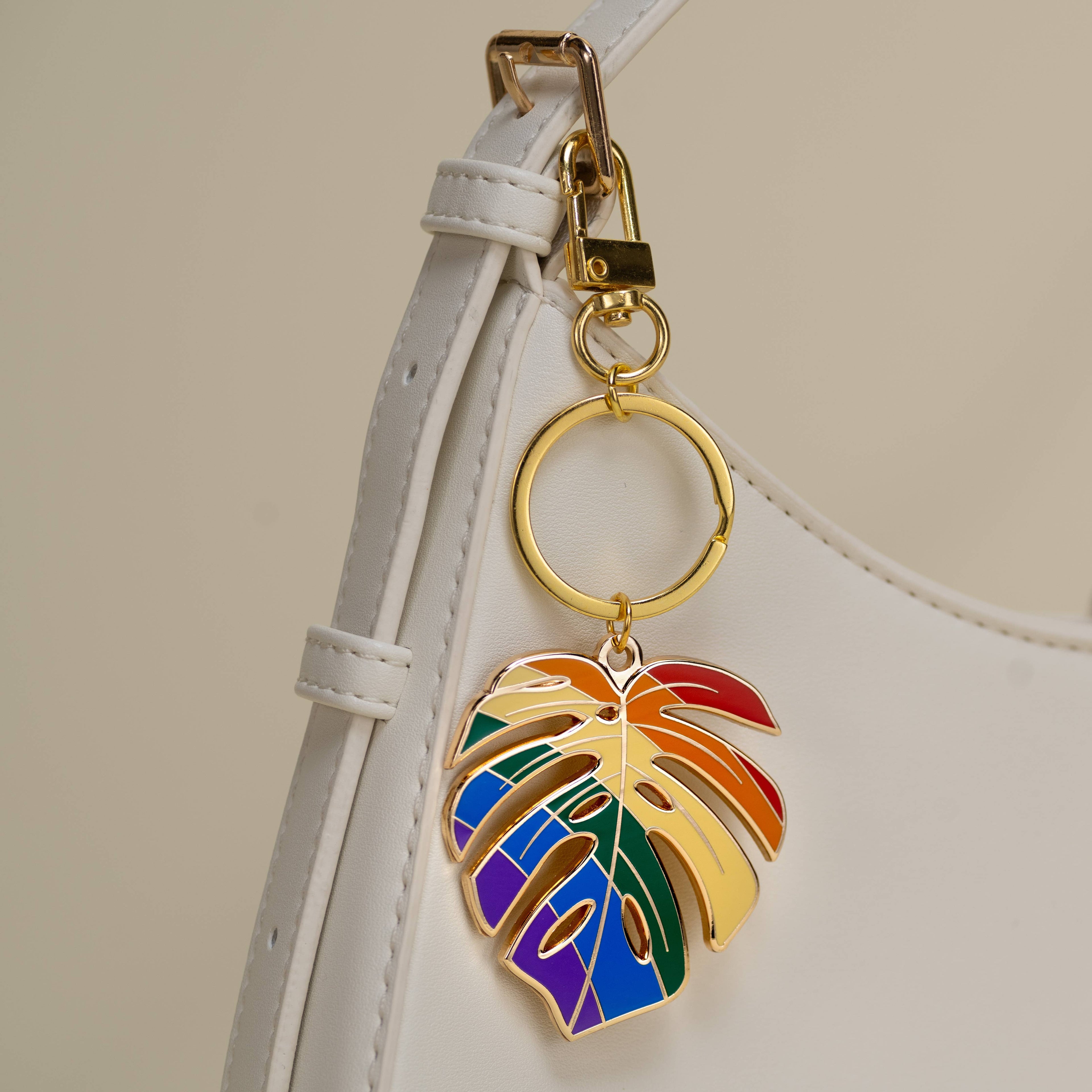 Monstera Keychain & Bag Charm, Rainbow