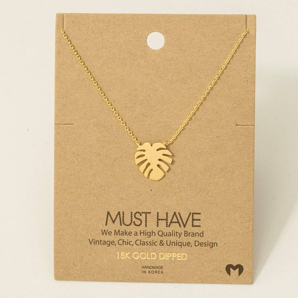 Gold Dipped Monstera Leaf Pendant Necklace