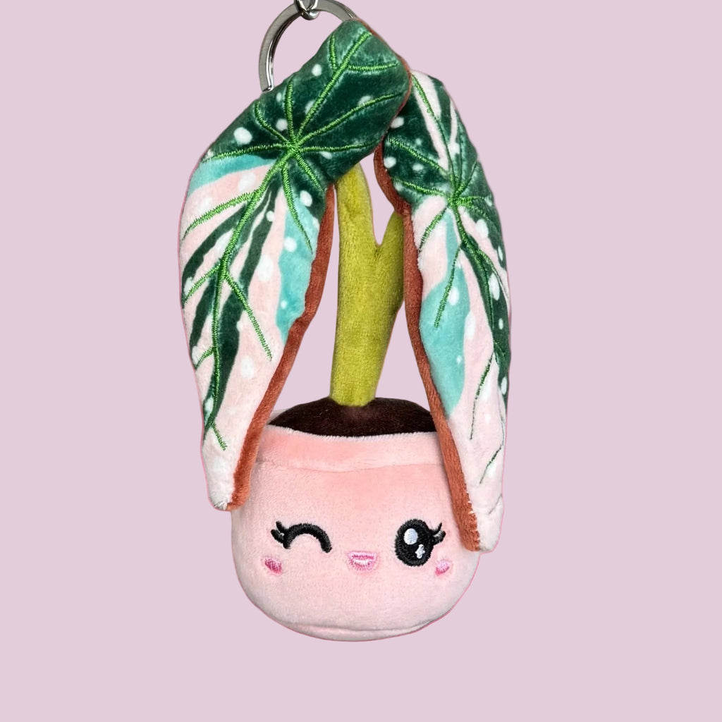 Variegated Begonia maculata Plush Keychain – 5″ Polka-Dot Houseplant Bag Charm