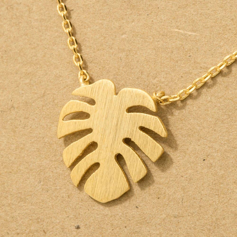 Gold Dipped Monstera Leaf Pendant Necklace