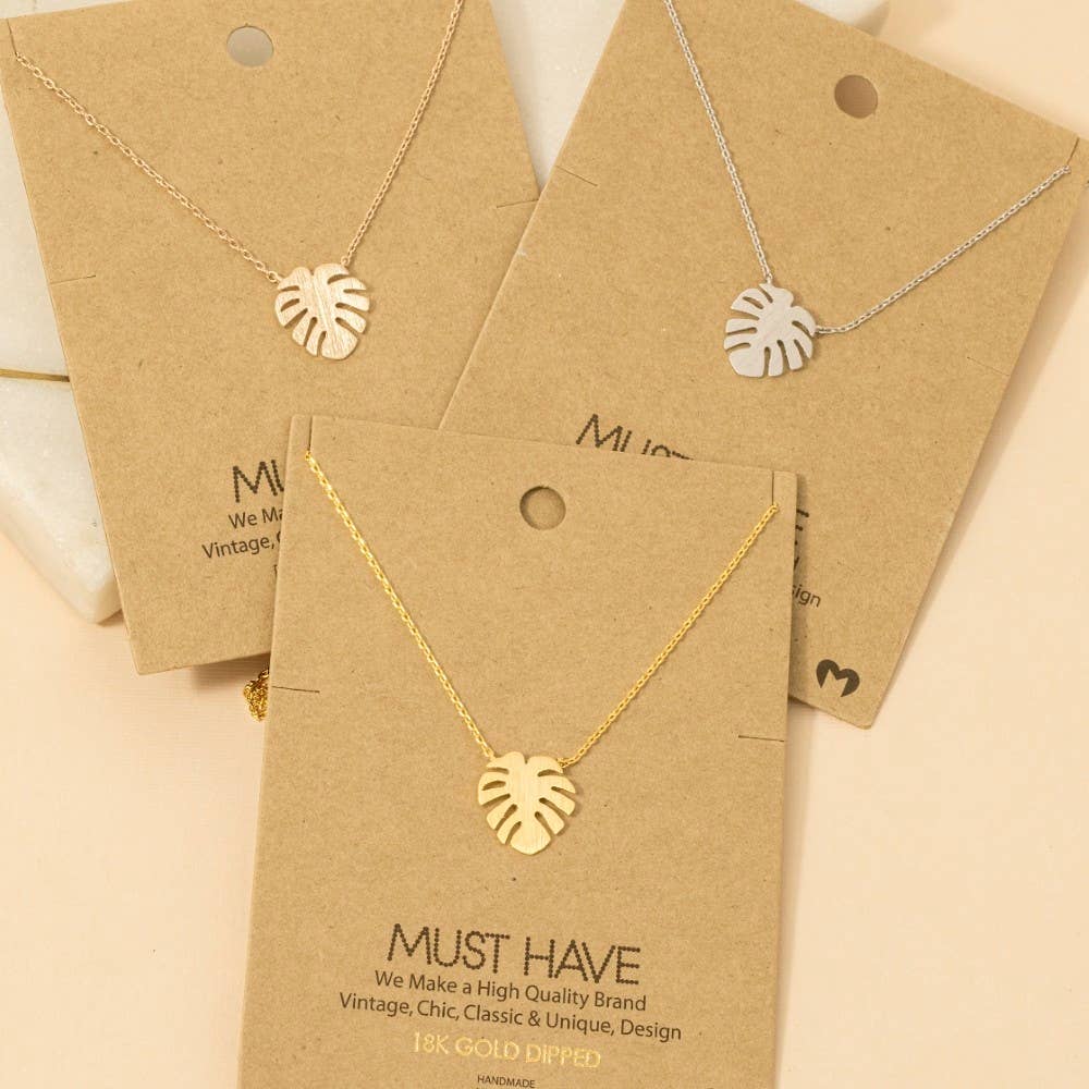 Gold Dipped Monstera Leaf Pendant Necklace