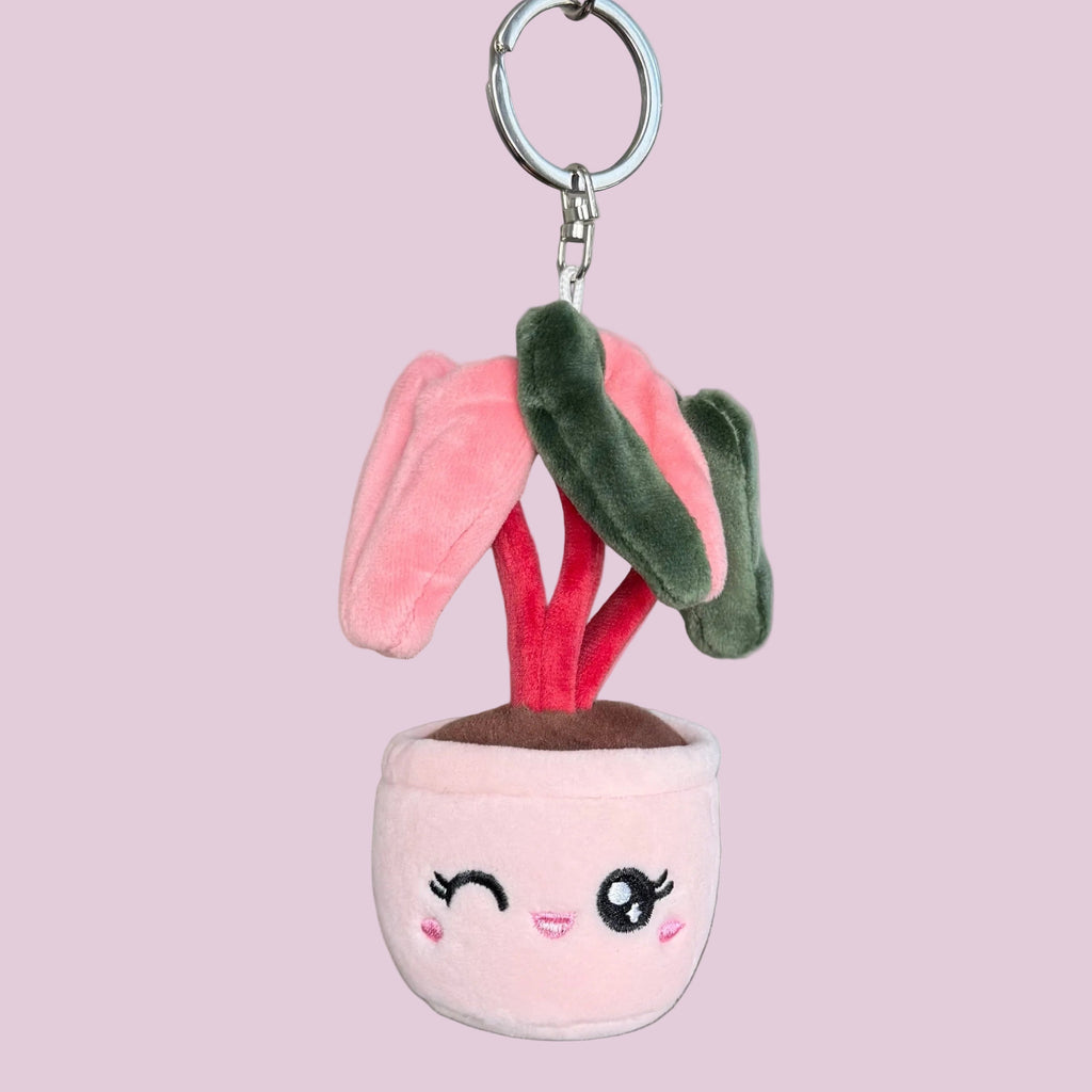 Pink Princess Philodendron Plush Keychain – 5" Plant Bag Charm