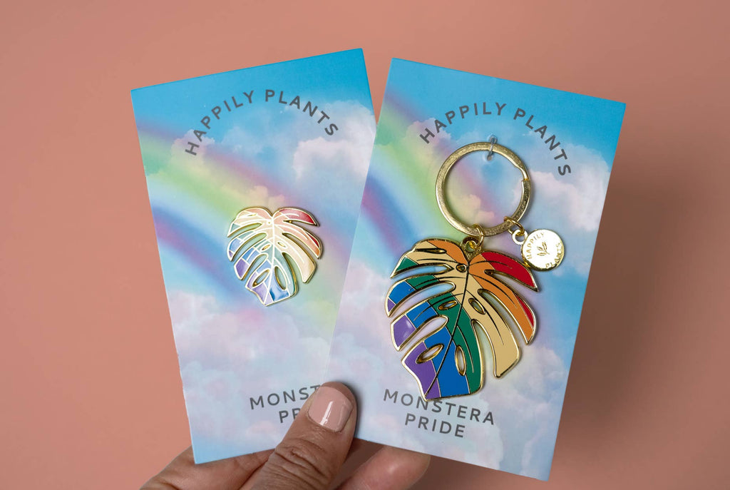 Monstera Keychain & Bag Charm, Rainbow