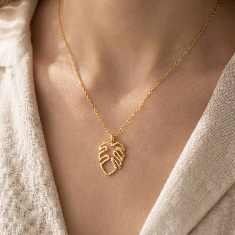 Monstera Cutout Pendant Necklace