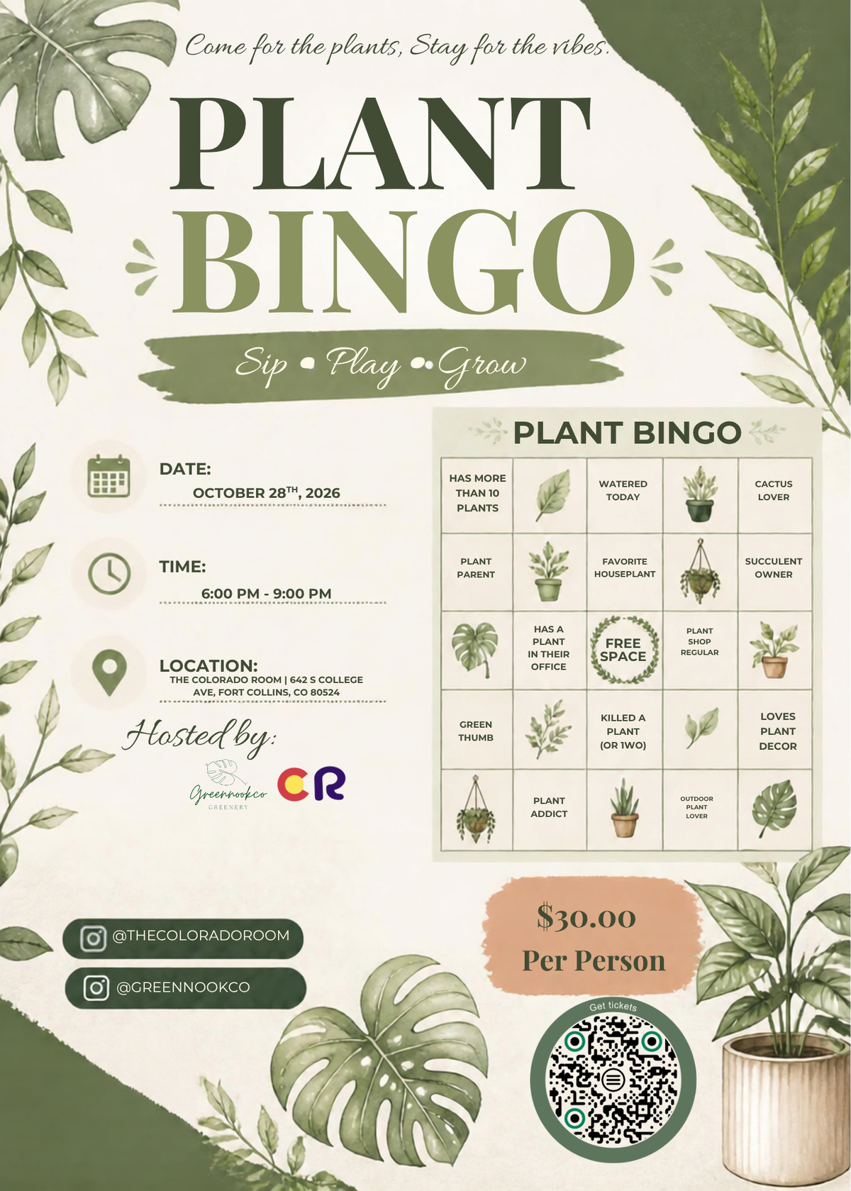 Plant Bingo | The Colorado Room | October Event