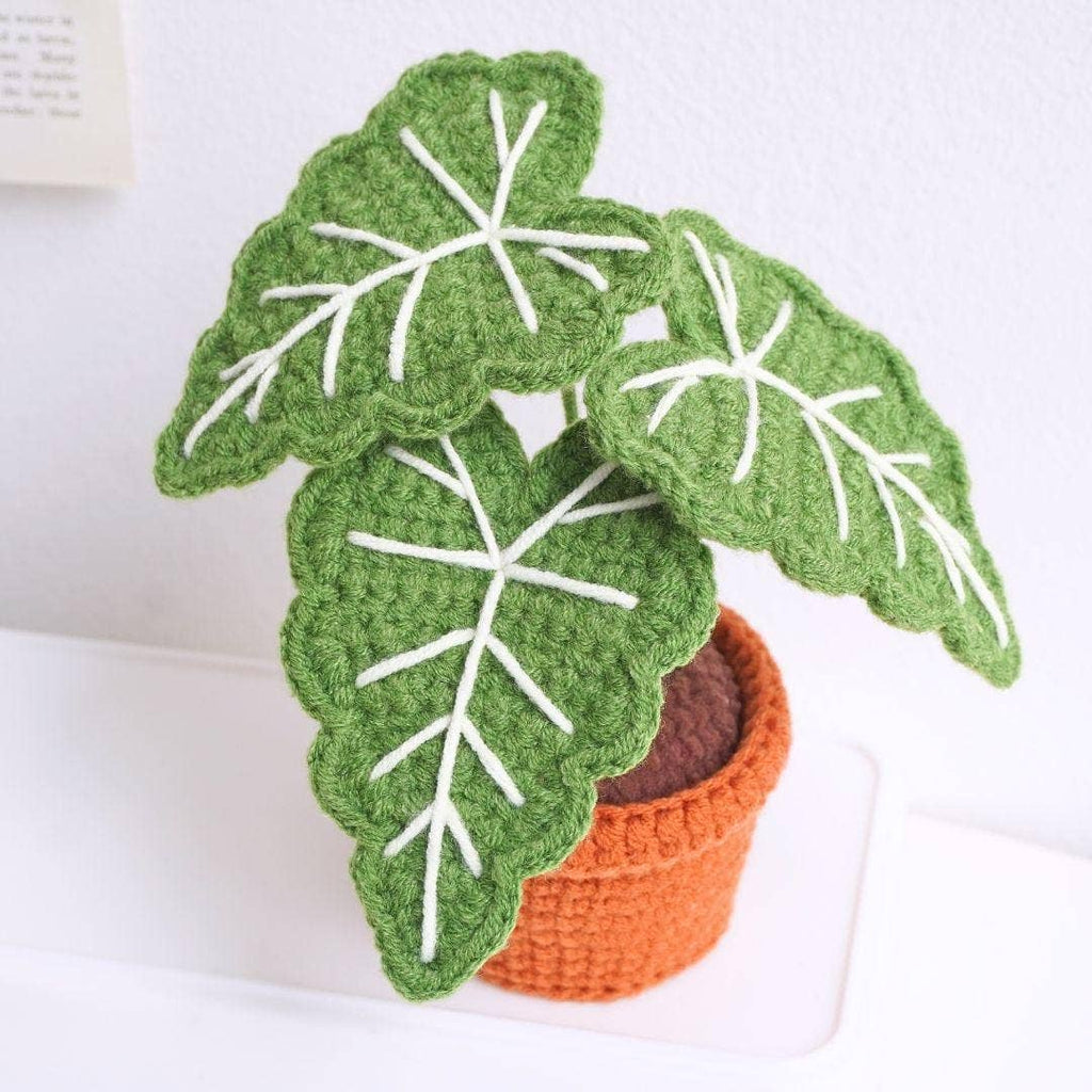 Alocasia Frydek Pot Crochet, Handmade Amigurumi Plant