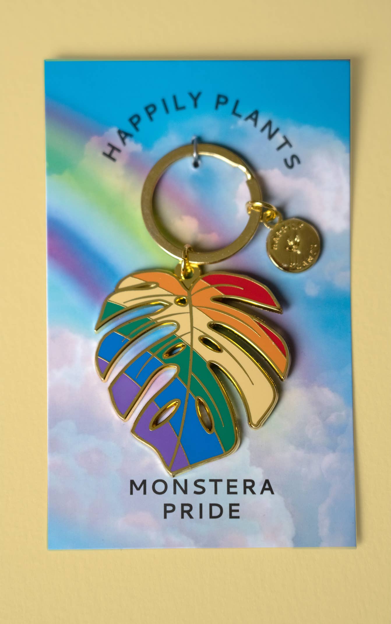 Monstera Keychain & Bag Charm, Rainbow
