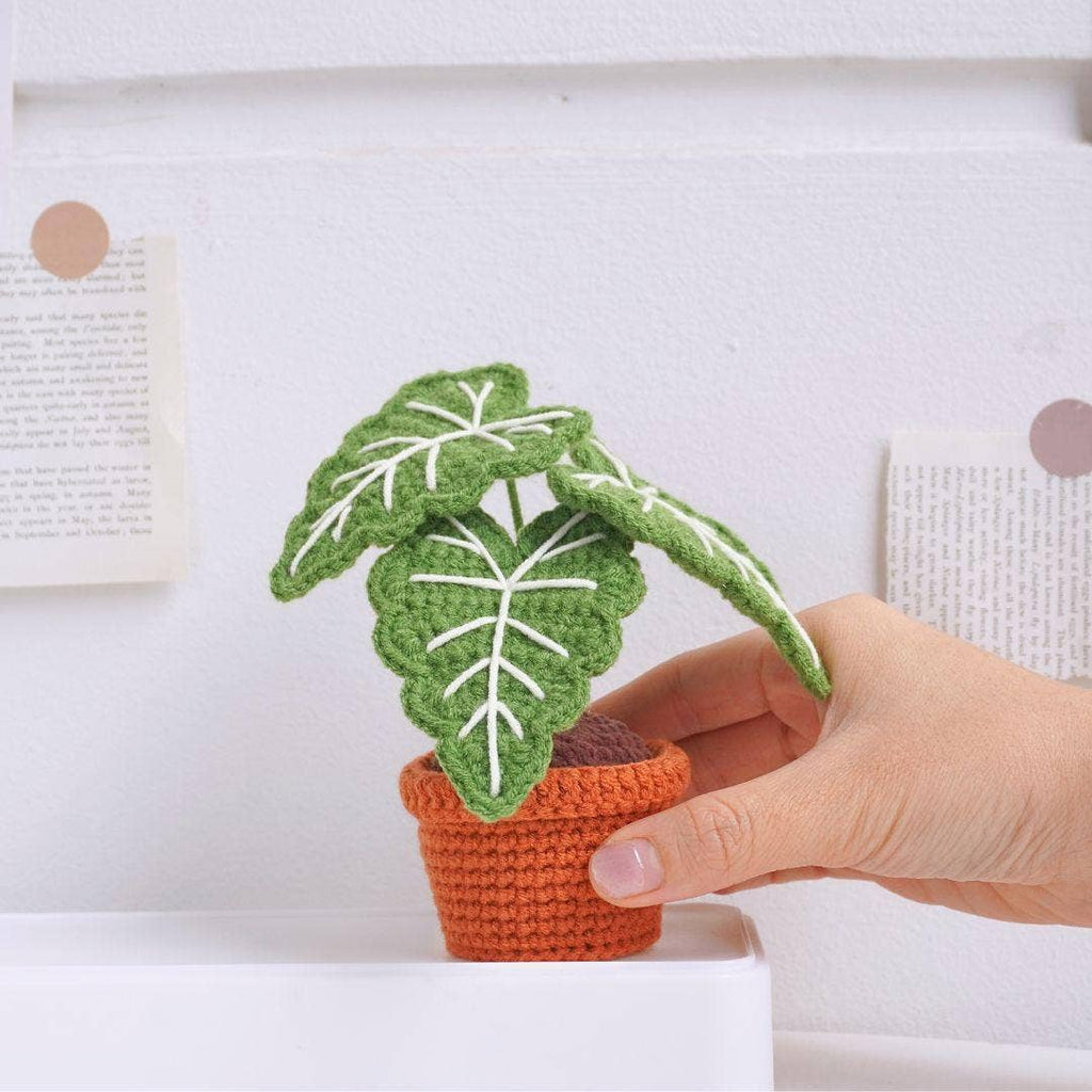 Alocasia Frydek Pot Crochet, Handmade Amigurumi Plant