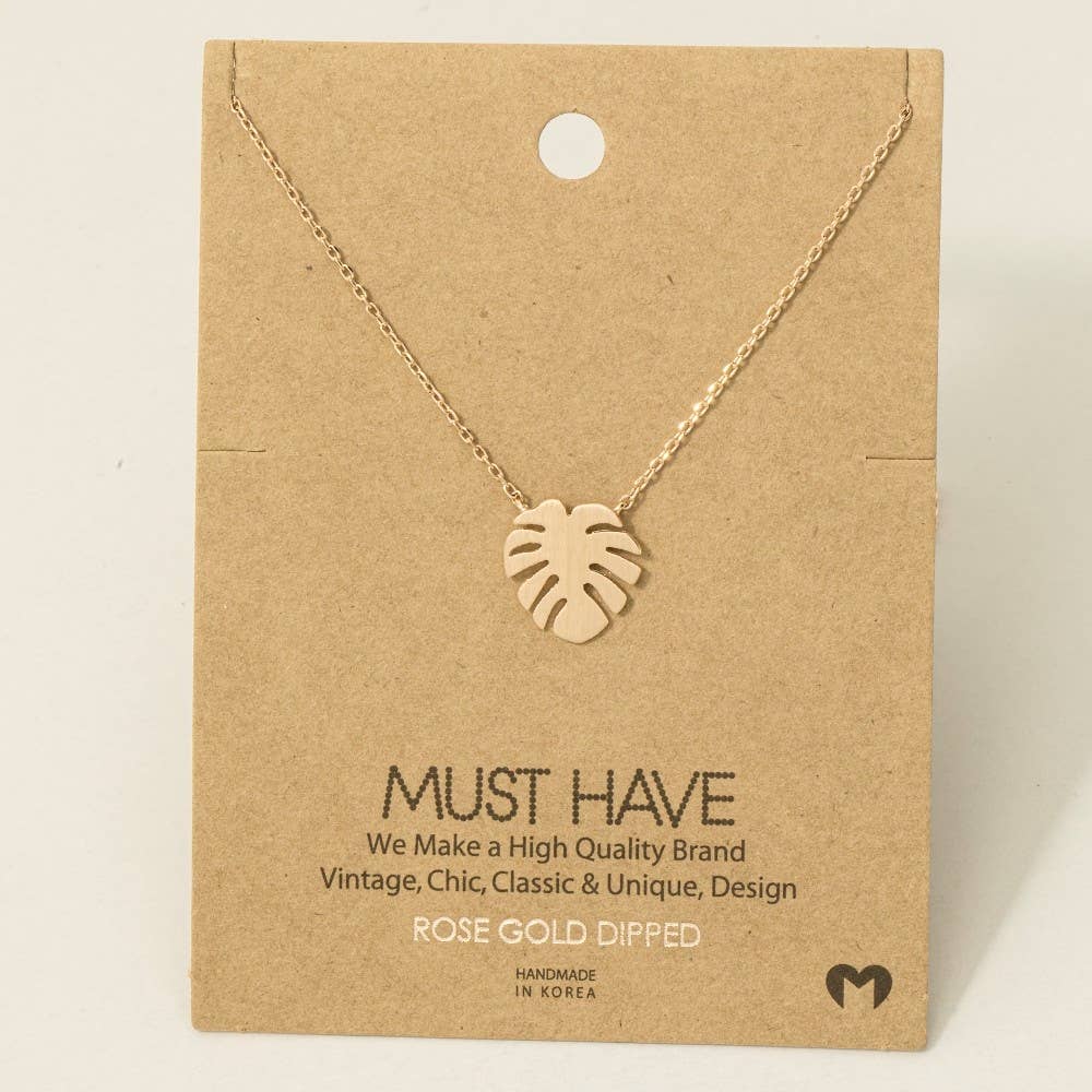 Gold Dipped Monstera Leaf Pendant Necklace