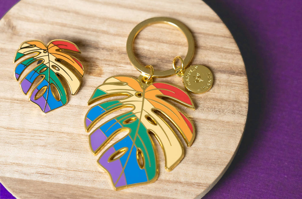 Monstera Keychain & Bag Charm, Rainbow