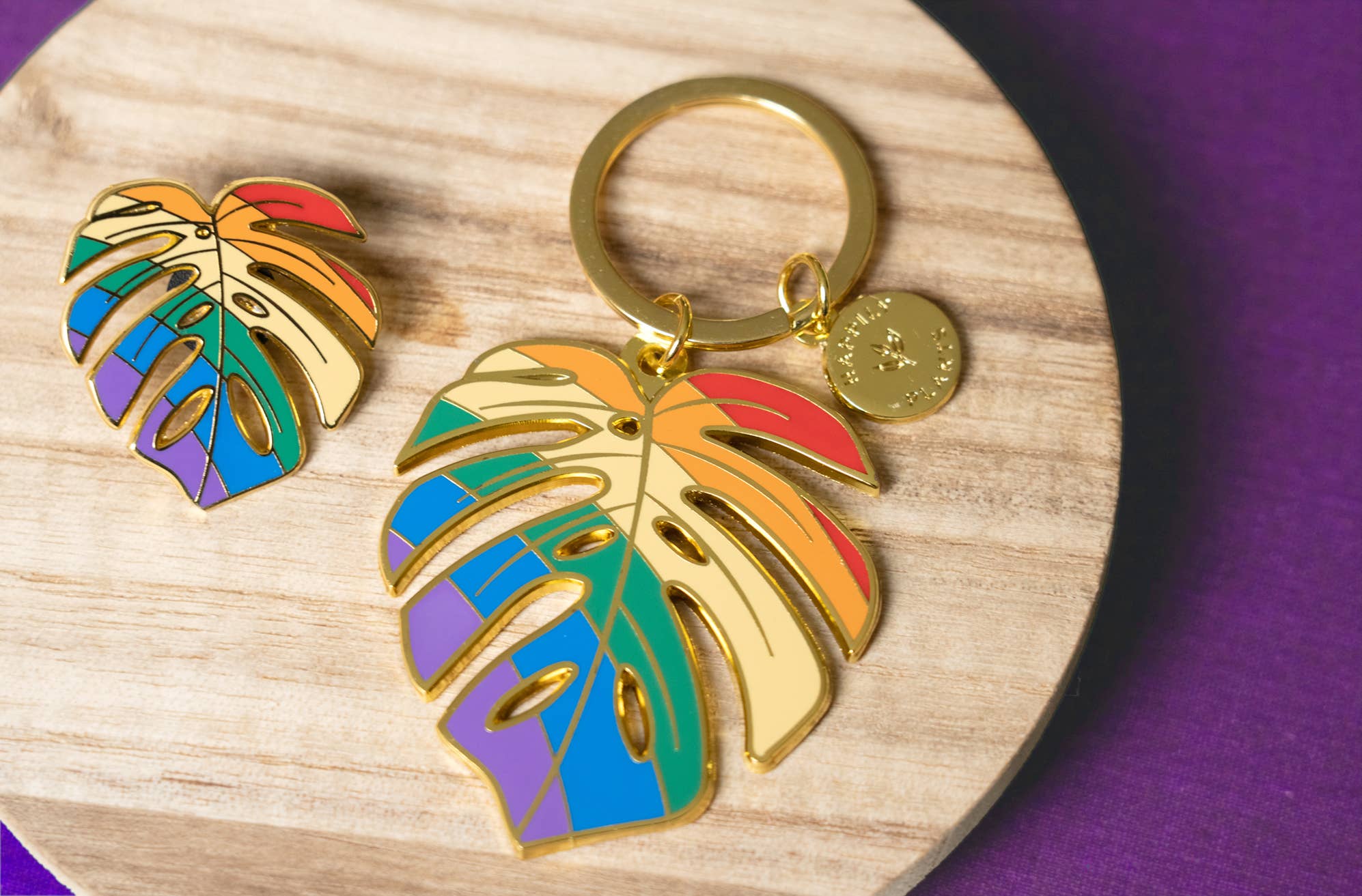 Monstera Keychain & Bag Charm, Rainbow