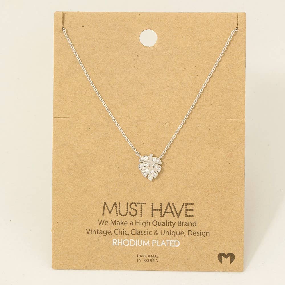 Gold Dipped Cz Monstera Leaf Pendant Necklace