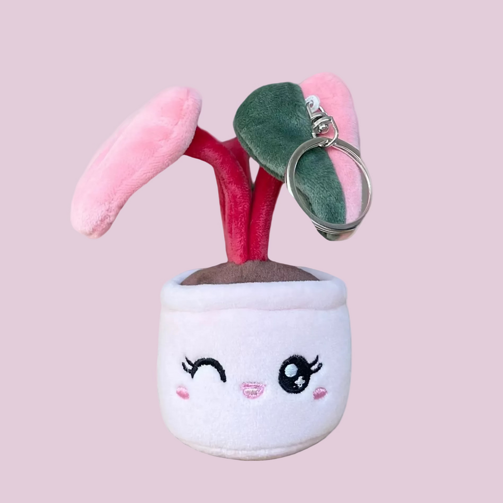 Pink Princess Philodendron Plush Keychain – 5" Plant Bag Charm